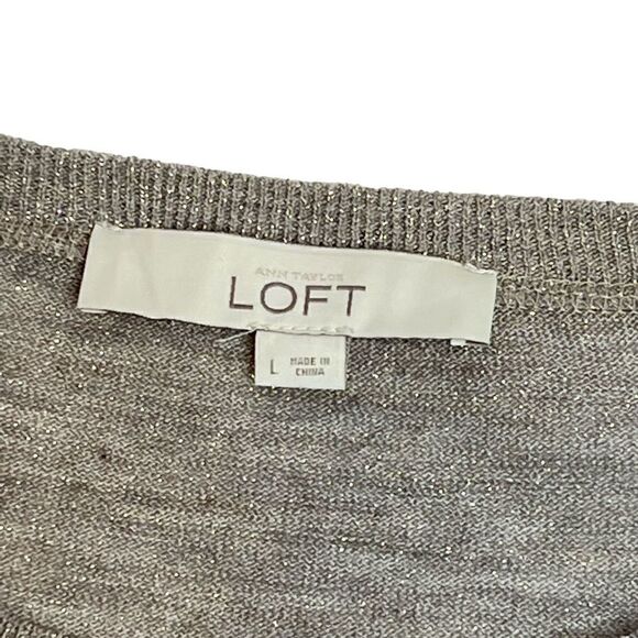 Loft crew neck metallic silver lightweight wool blend sweater size L - Picture 10 of 15